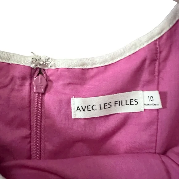 Avec Les Filles Contrast Edge Fit & Flare Midi Linen Blend Dress Size 10 - Picture 7 of 12